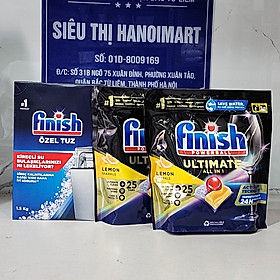 Combo Viên rửa bát Finish Quantum Ultimate 50 viên + Muối rửa bát Finish 1.2kg dùng cho máy rửa chén bát