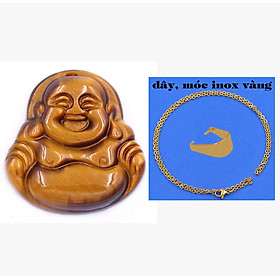 Mặt Phật Di lặc đá mắt hổ vàng đen 2.4 cm ( size nhỏ ) kèm vòng cổ dây chuyền inox vàng + móc inox vàng, mặt dây chuyền Phật cười