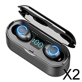 2x3500mAh Bluetooth 5.0 Anti-Sweat Headphones with Mic IPX7 9D Bass Black