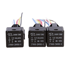 3pcs 24V 40A 5 Pin Terminal SPDT Relay Power Switch With Pre-wired Harness