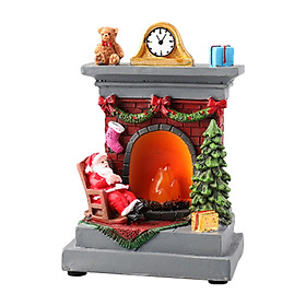 Christmas Fireplace Figurine Decorations Resin for Tabletop Living Room Home