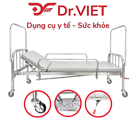 Giường Y Tế Inox 1m2 Vạc Hộp Kín 1 Tay Quay Có Thanh Chắn, Bánh Xe Khóa An Toàn, Có Bô/Không Bô