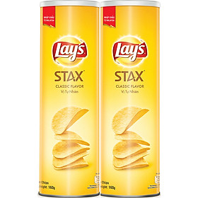 Combo 2 Bánh Snack Khoai Tây Ống Lay's Stax Khoai Tây Miếng Vị Tự Nhiên 160g (Size lớn) - Nhập khẩu từ Malaysia
