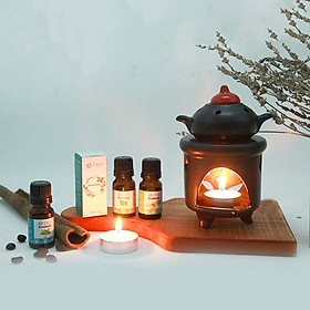 Mua Bộ 01 Đèn đốt nến xông tinh dầu + 01 Tinh dầu nguyên chất 10ml + 02 viên nến tealight