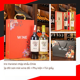 Hộp sơn mài wine đỏ 2 chai rượu vang Chile Iris