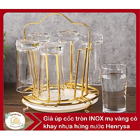 Giá úp cốc tròn INOX mạ vàng có khay nhựa hứng nước Henrysa