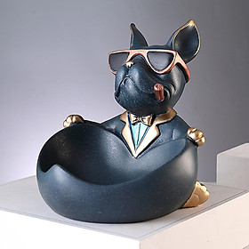 Dog Statue Resin Artware Sculpture Keys Jewelry Storage Home Office Black