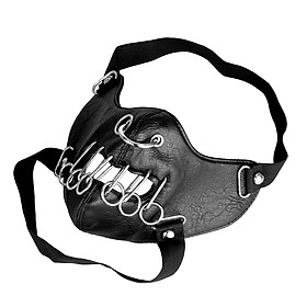 Adults' Gothic Steampunk Leather Mask with Metal Rings Windproof Half Face Mask-Black