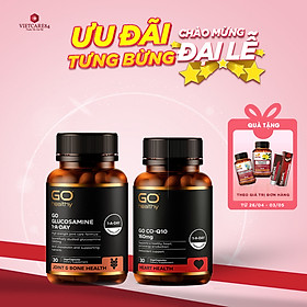 Bộ sản phẩm nhập khẩu chính hãng giúp bổ tim, giảm lão hóa tim mạch, bổ xương khớp, giảm đau nhức xương khớp gồm: Viên uống bổ xương khớp GO Glucosamine 1-A-Day 1500mg (30 viên) và viên uống tim GO CO Q10 160mg ( 30 viên)