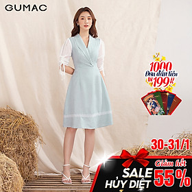 Đầm váy nữ DA1053 GUMAC thiết kế cổ lật phối tay