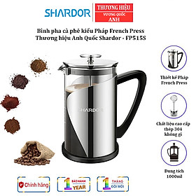 Mua Bình pha cà phê kiểu Pháp French Press nhãn hiệu Shardor FP515S dung tích 1 lít Tích hợp hệ thống 4 bộ lọc cần gạt - HÀNG NHẬP KHẨU