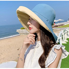Mũ nón chống nắng rộng vành đội 2 mặt cỡ lớn màu xanh