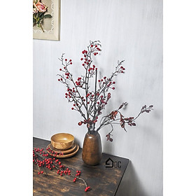 Lọ hoa gỗ kèm hoa đào đông vintage thủ công mỹ nghệ trang trí Góc Decor LH05