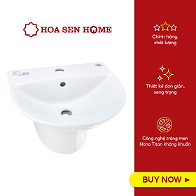 Bộ lavabo treo tường liền chân Viglacera V63 sứ Ceramic cao cấp, men Nano kháng khuẩn, chuẩn ISO 9001, có lỗ xả tràn - Hoa Sen Home - Hàng chính hãng