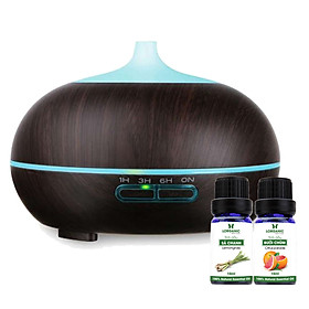 Combo máy khuếch tán tinh dầu Bí Ngô gỗ nâu FX2027 + tinh dầu sả chanh + tinh dầu bưởi chùm Lorganic (10ml x2) LGN0356