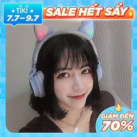 Tai nghe Bluetooth tai mèo đáng yêu có mic đàm thoại cao cấp, tai nghe mèo có đèn phát sáng cute tai nghe tai mèo thời trang, headphone Bluetooth đáng yêu có thể sử dụng khi chơi các tựa game online