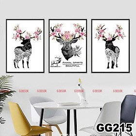 Mua Tranh treo tường canvas 3 bức phong cách hiện đại Bắc Âu 214  tranh hươu trang trí phòng khách  phòng ngủ  phòng ăn  spa