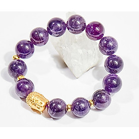 Vòng tay phong thủy nam đá thạch anh tím charm bạc 14mm mệnh hỏa , thổ - Ngọc Quý Gemstones