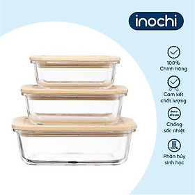 Hộp thuỷ tinh chữ nhật nắp tre Inochi - Nikko 640ml