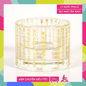 Mua Ly nước thờ cúng Phật Bát Nhã Tâm Kinh Vàng pha lê VIP trụ nguyên khối - Cao 5cm