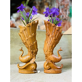 Mua Đôi chim công cắm hoa tranh trí nghệ thuật bằng gỗ bách xanh kt cao 50×20×18cm
