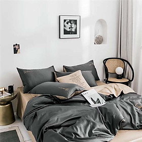 Bộ Chăn Ga Gối Lụa Tencel 60s Đơn Sắc LIDACO Cao Cấp - Ghi Phối Ga Be - TẶNG VỎ GỐI ÔM COTTON