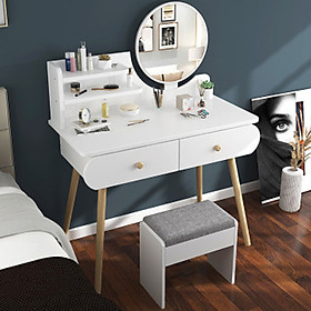 Mua Bộ Bàn Ghế Trang Điểm Có Gương Led Phát Sáng Dài 80cm - Bàn Phấn Đẹp 2 Ngăn Kéo Để Đồ - Decor Phòng Ngủ Đẹp