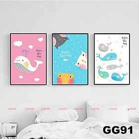 Mua Tranh treo tường canvas khung gỗ 3 bức phong cách hiện đại Bắc Âu tranh hoạt hình trang trí phòng khách phòng ngủ bé 15