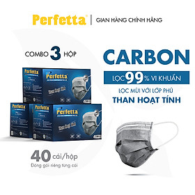 [Combo 3 HỘP - PERFETTA CARBON] - Khẩu Trang Carbon Hoạt Tính Chất Lượng Cao, Khử Mùi, Chống Bụi Mịn, Màu Xám Xanh, 4 Lớp, Bảo Vệ Tối Ưu, Đóng Gói Từng Cái - (40 cái/hộp)