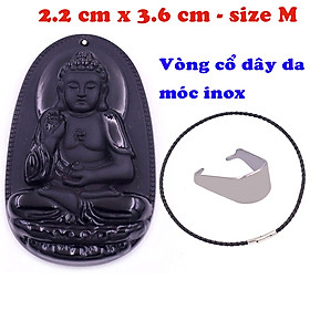 Mặt Phật A di đà đá thạch anh đen 3.6 cm kèm vòng cổ dây da đen - mặt dây chuyền size M, Mặt Phật bản mệnh