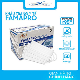 [HỘP - FAMAPRO] - Khẩu trang y tế kháng khuẩn 4 lớp Famapro (50 cái/ hộp) - TRẮNG - COMBO 1 HỘP