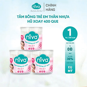 Hũ Xoay Tăm Bông Niva Cho Trẻ Em 400 Que Thân Nhựa BB2 Bông Tự Nhiên Thuần Khiết An Toàn