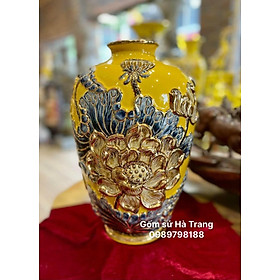 Mua Bình gốm sứ Bát Tràng cao cấp vẽ vàng hoạ tiết sen phú quý trường thọ cao 35cm