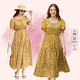 Váy hoa eo chun vintage, siêu thoải mái, hack dáng, vai bồng tiểu thư, cổ vuông tròn thoáng mát Peony - KAYLIN DRESS