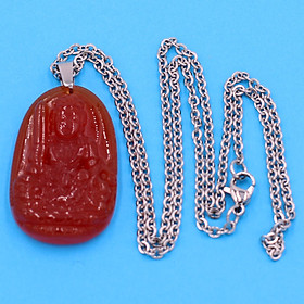 Vòng cổ mặt Văn Thù Bồ Tát - thạch anh đỏ 3.6cm DITTOB3 - dây inox bạc - tuổi Mão