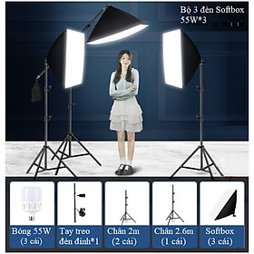 Mua Bộ 3 Đèn Chụp Ảnh Studio Chuyên Nghiệp 55W*3  Đèn Led Quay Video  Bộ đèn Chụp Sản Phẩm Softbox HL Lighting Hàng Chính Hãng