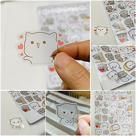 Sticker mèo Mochi trong suốt 30-60 hình khác nhau/ hình dán Mochi mèo cute trong suốt