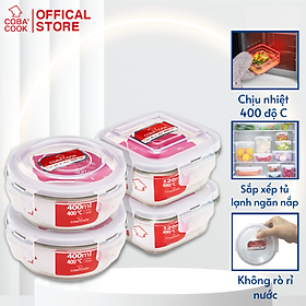 Mua Bộ 4 hộp đựng cơm thức ăn trữ thực phẩm thủy tinh chịu nhiệt COBA COOK 2 hộp vuông 320ml + 2 hộp tròn 400ml- CCR4S34