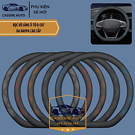 Bọc Vô Lăng Ô Tô D-Cut Da Nappa Cao Cấp 3D Siêu Mỏng Thoáng Khí Chống Trơn Trượt - Hàng Nhập Khẩu - Đen - 34 cm