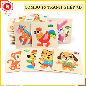 Đồ Chơi Trẻ Em - Combo 10 Tranh Ghép Hình 3D với nhiều hình động vật và phương tiện khác nhau - Đồ Chơi Cho Bé từ 1 tuổi