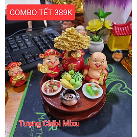 Combo Tết 389K (cặp Thần Tài - Thổ Địa 4cm + cây tiền + Ngũ Quả + Thịt kho + canh khổ qua + Lư + Đế 10cm) tặng 10 nhang