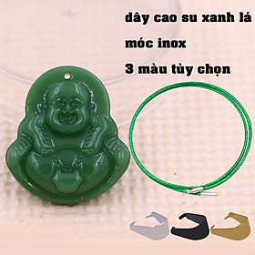 Mặt Phật Di lặc đá xanh 4.3 cm kèm vòng cổ dây cao su xanh + móc inox trắng, mặt dây chuyền Phật cười