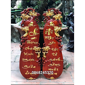 CẶP CÂU ĐỐI CHA MẸ HÌNH QUẢ BẦU GỖ HƯƠNG ĐỎ DÁT VÀNG CAO CẤP KT 25×107×4CM 