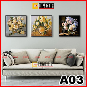Tranh treo tường vuông canvas 3 bức phong cách hiện đại Bắc Âu A03 tranh lọ hoa trang trí phòng khách phòng ngủ spa - 1 BỨC TRANH VUÔNG