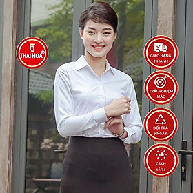 Áo sơ mi nữ Thái Hòa 8919-S01-01 dài tay màu trắng mặc đi chơi làm vải sợi tre siêu thoáng