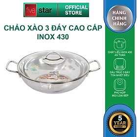 Nồi lẩu xào 3 đáy từ cao cấp Fivestar 32cm nắp kính , tặng 2 vá canh