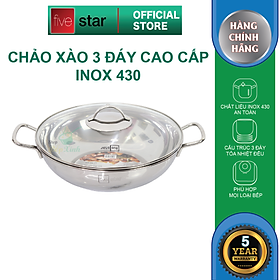 Mua Chảo lẩu xào 3 đáy inox 430 cao cấp Fivestar Standard nắp kính FSCL32001 (32cm) W32-3DG   tặng 2 vá canh
