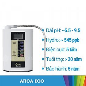 Máy lọc nước ion kiềm giàu hydro Atica Eco - Hàng chính hãng sản xuất bởi tập đoàn Hitachi Maxell Nhật Bản sử dụng công nghệ điện phân 2 lần làm giàu hydro trong nước tốt cho sức khỏe