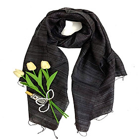 Khăn quàng cổ chất liệu đũi, 100% sợi tơ tằm, màu xám đen, khăn handmade dùng được cho cả nam và nữ
