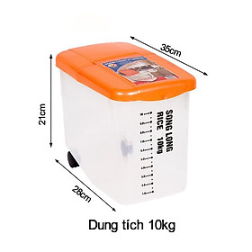 Thùng đựng gạo có nắp Song Long Plastic 10kg, 15kg nhựa cao cấp có bánh xe